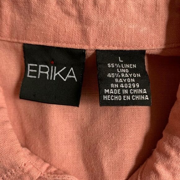 Vintage Erika Women’s Pink Lightweight Floral Button Down Linen Top Sz L - Picture 10 of 10